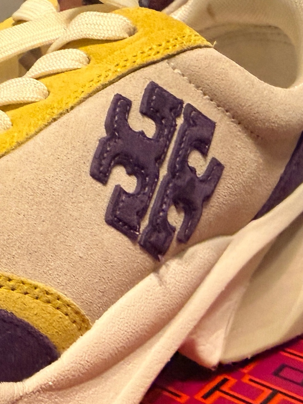 Tory Burch Yellow, Purple & Cream Suede Colorblock Sneaker